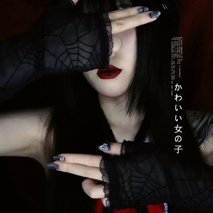 Gothic Spiderweb Mesh Fingerless Gloves