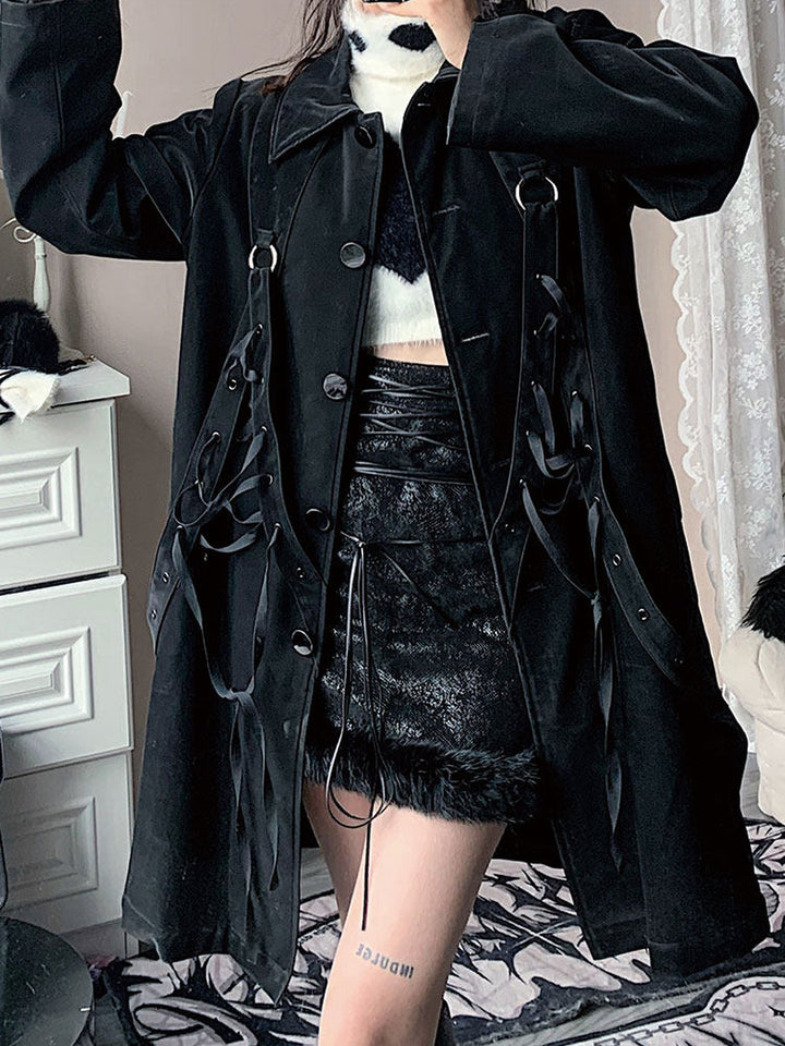 Gothic Lace-Up Longline Coat
