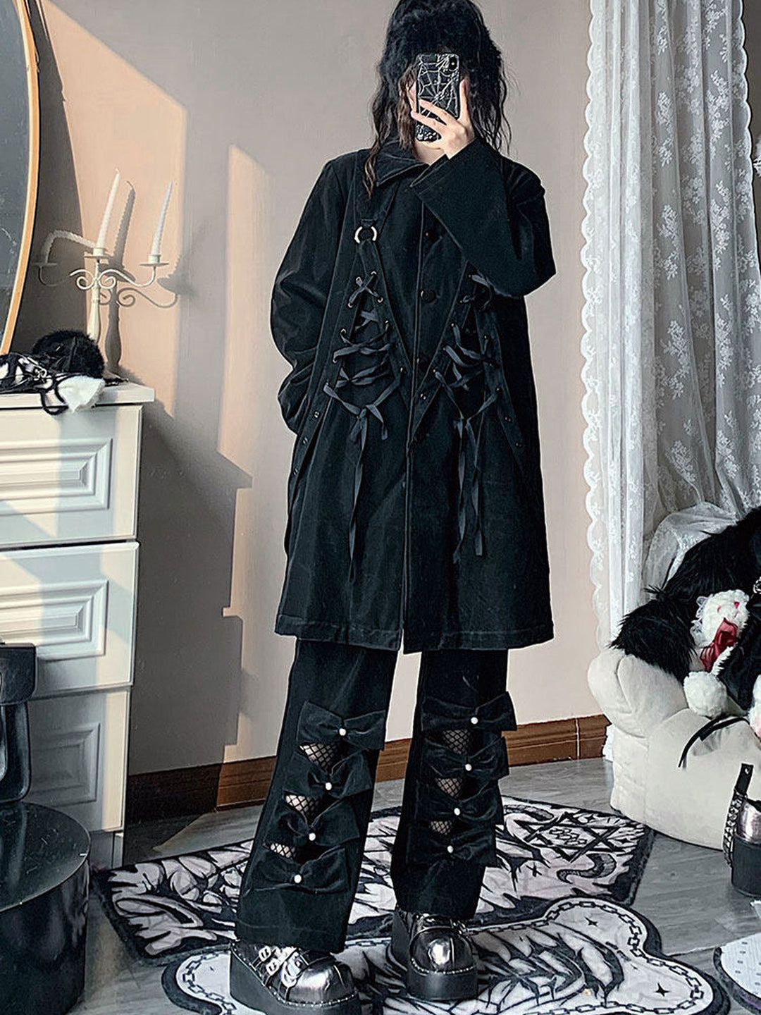 Gothic Lace-Up Longline Coat