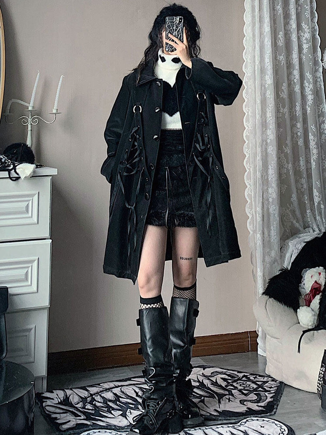 Gothic Lace-Up Longline Coat