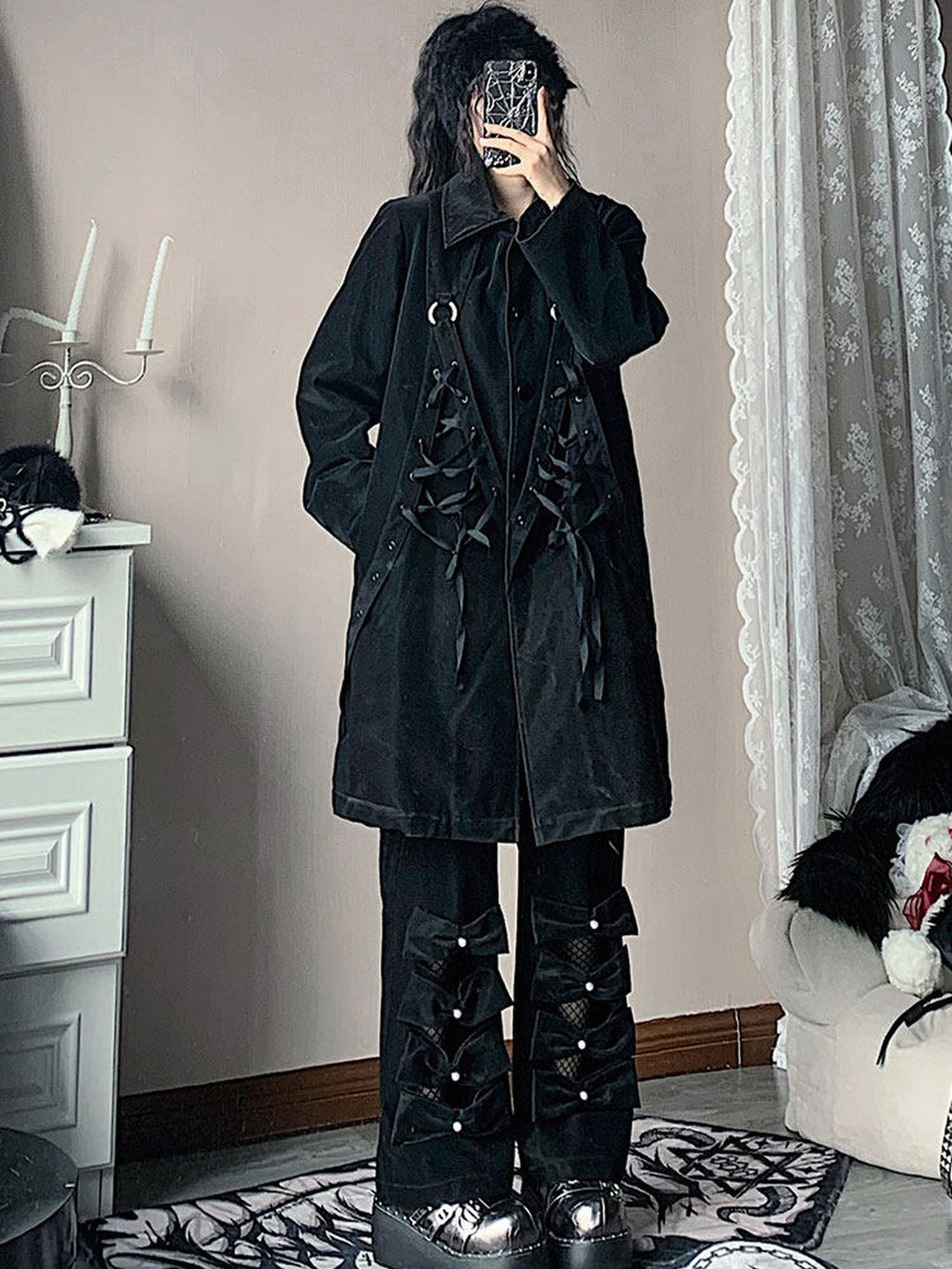 Gothic Lace-Up Longline Coat