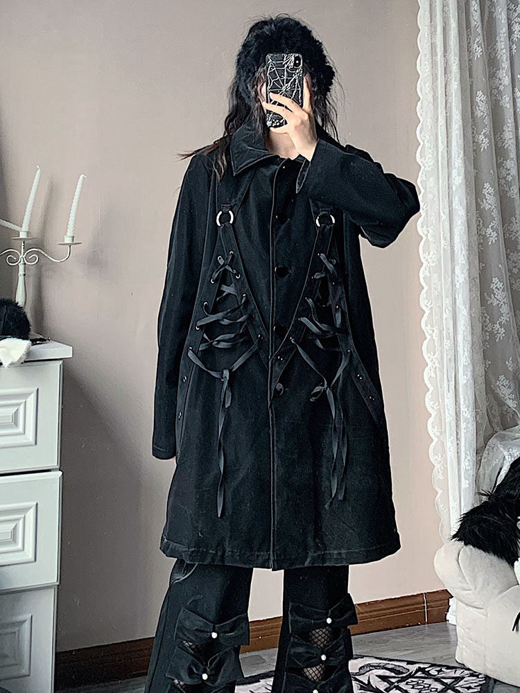 Gothic Lace-Up Longline Coat