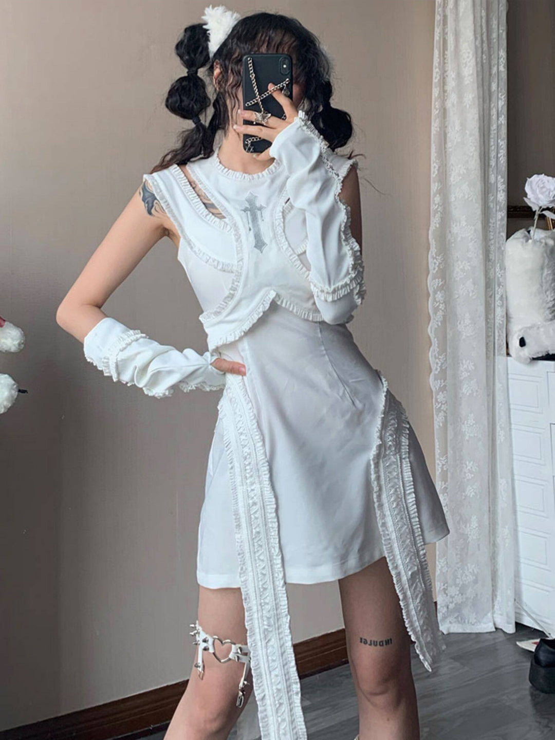 Gothic Layered Shoulder Cutout Mini Dress