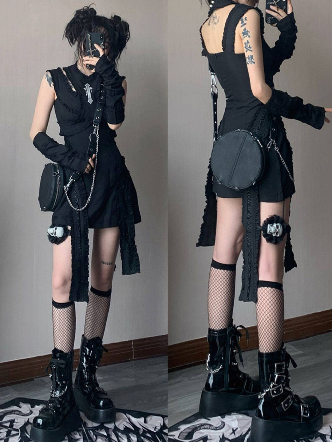 Gothic Layered Shoulder Cutout Mini Dress