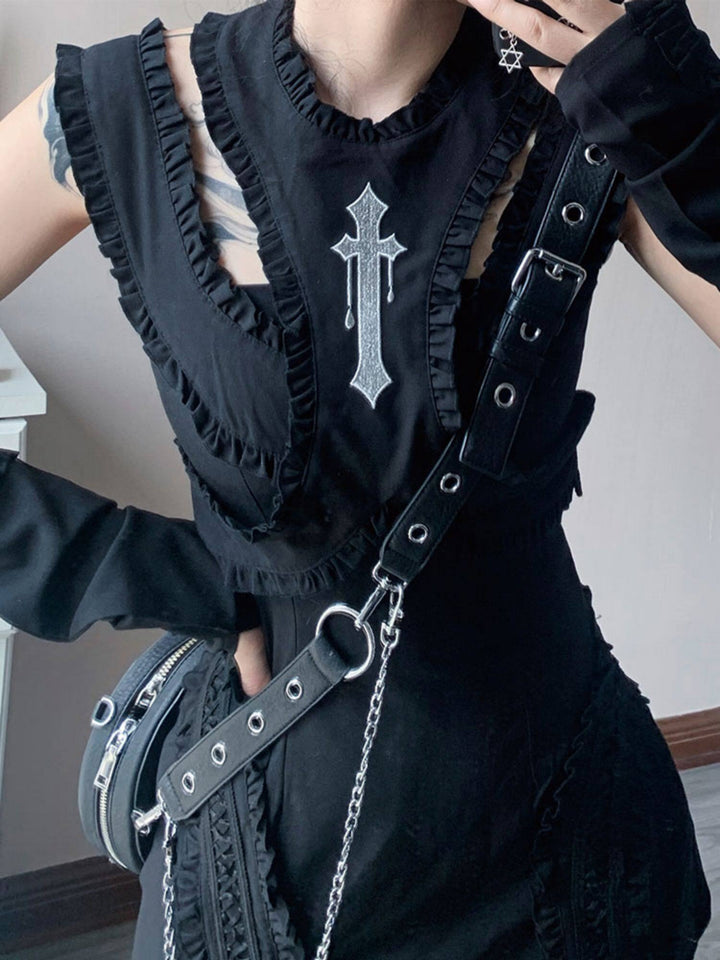 Gothic Layered Shoulder Cutout Mini Dress
