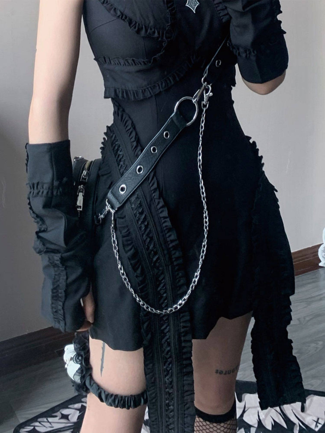 Gothic Layered Shoulder Cutout Mini Dress