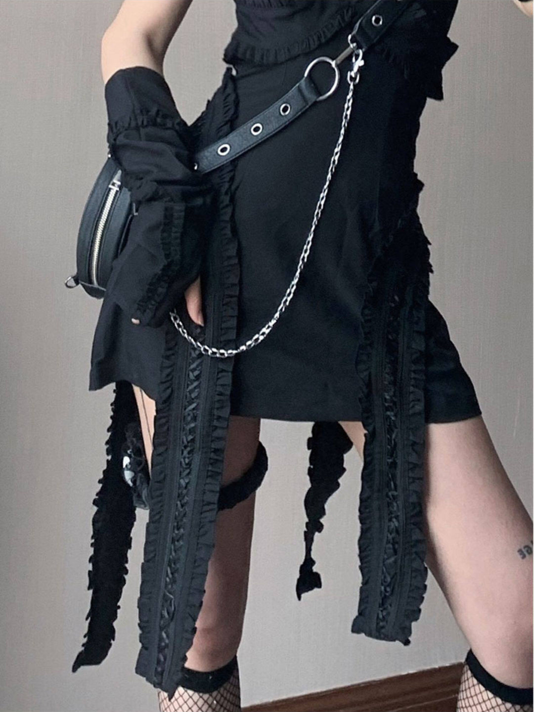 Gothic Layered Shoulder Cutout Mini Dress