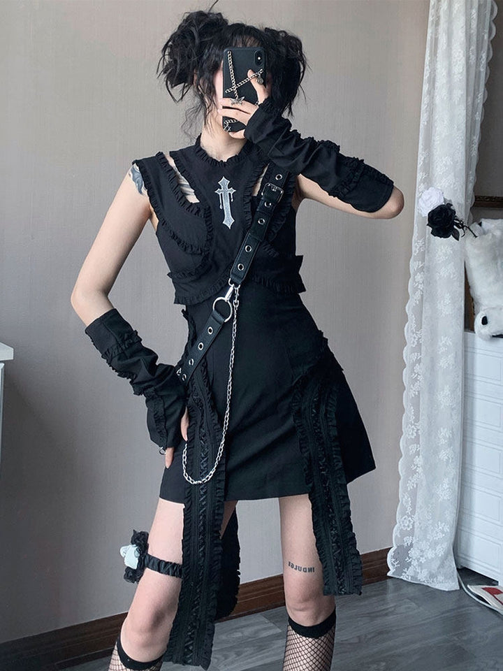 Gothic Layered Shoulder Cutout Mini Dress
