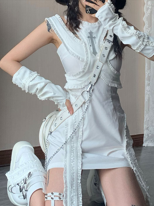 Gothic Layered Shoulder Cutout Mini Dress