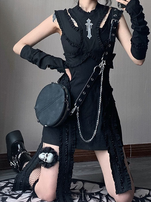 Gothic Layered Shoulder Cutout Mini Dress