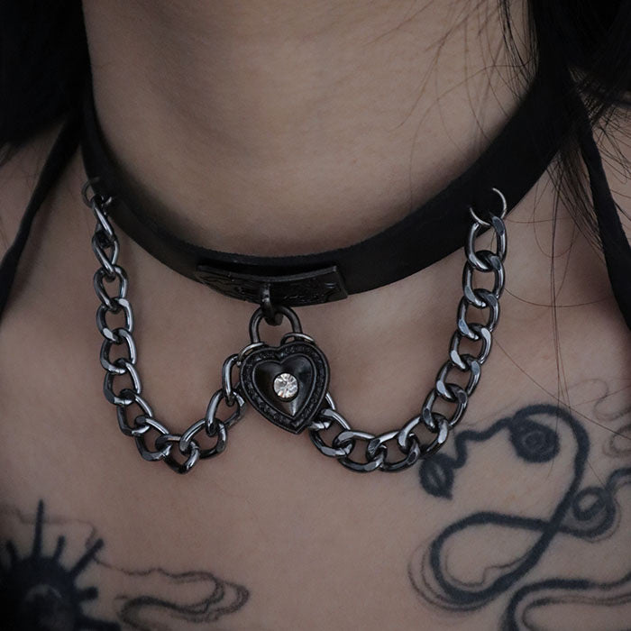 Gothic Heart Lock Chain Choker