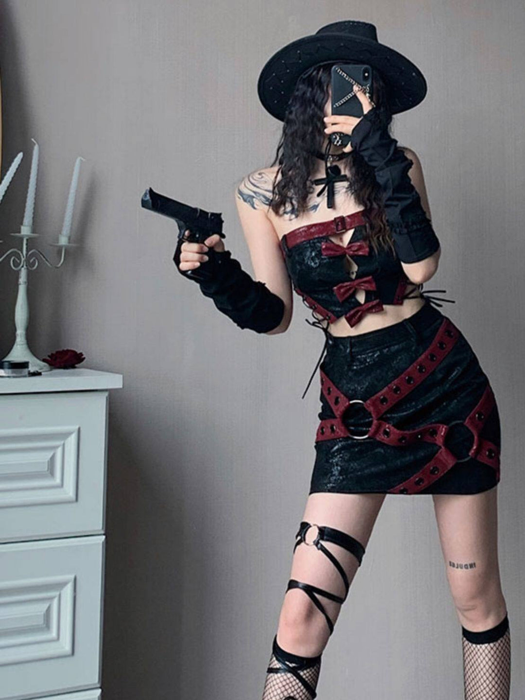Gothic Bow Cutout Corset Top