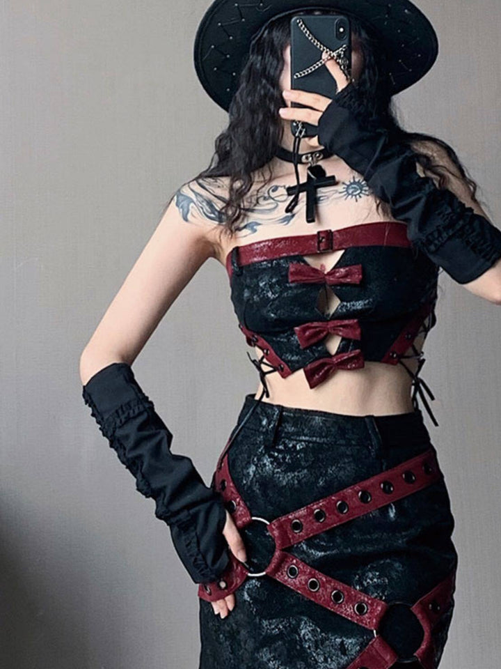 Gothic Bow Cutout Corset Top