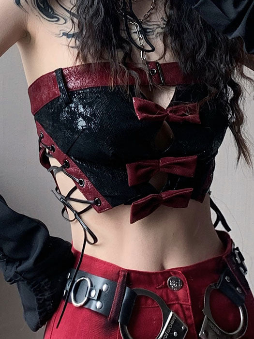 Gothic Bow Cutout Corset Top