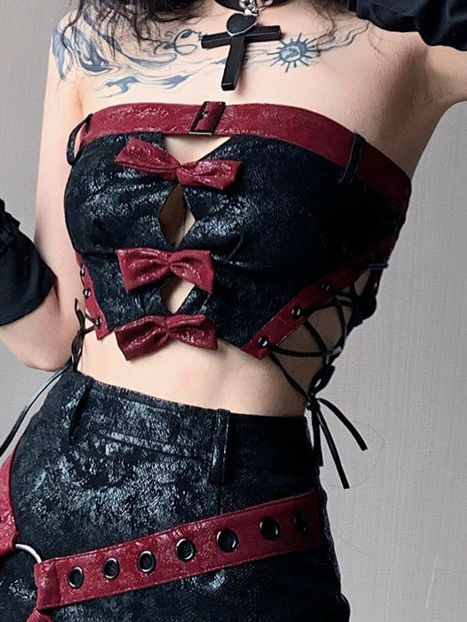 Gothic Bow Cutout Corset Top