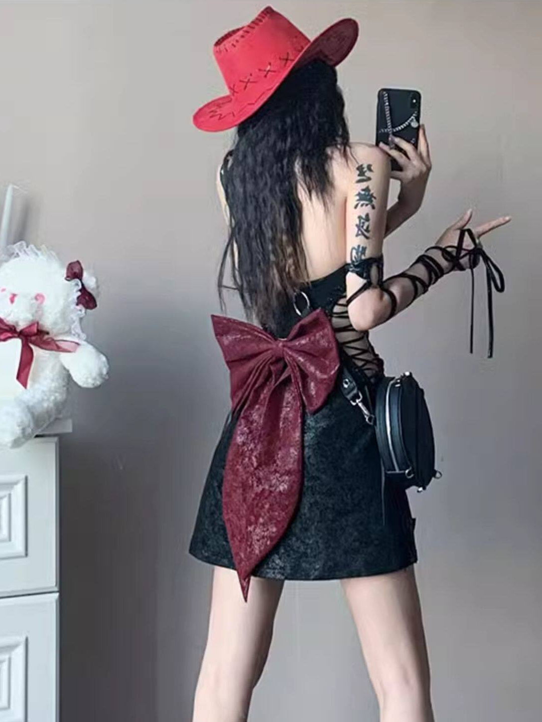 Gothic Qipao-Inspired Lace-Up Mini Dress
