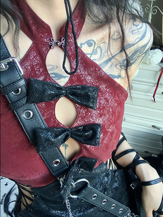 Gothic Qipao-Inspired Lace-Up Mini Dress