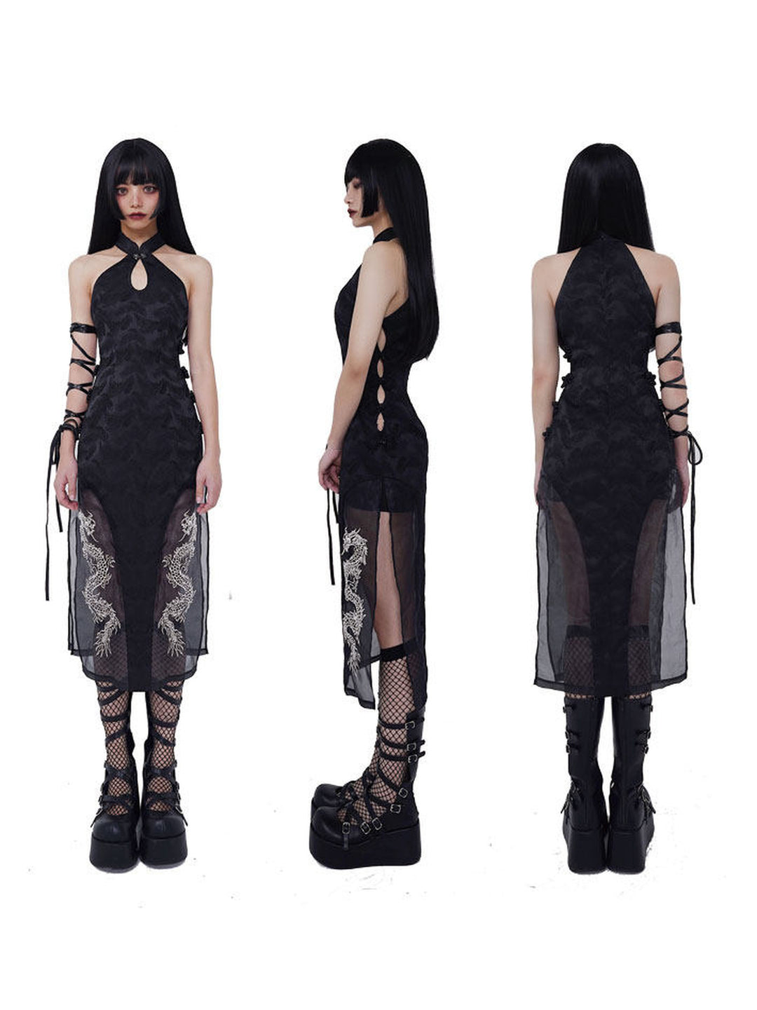 Gothic Dragon Embroidered Qipao Dress