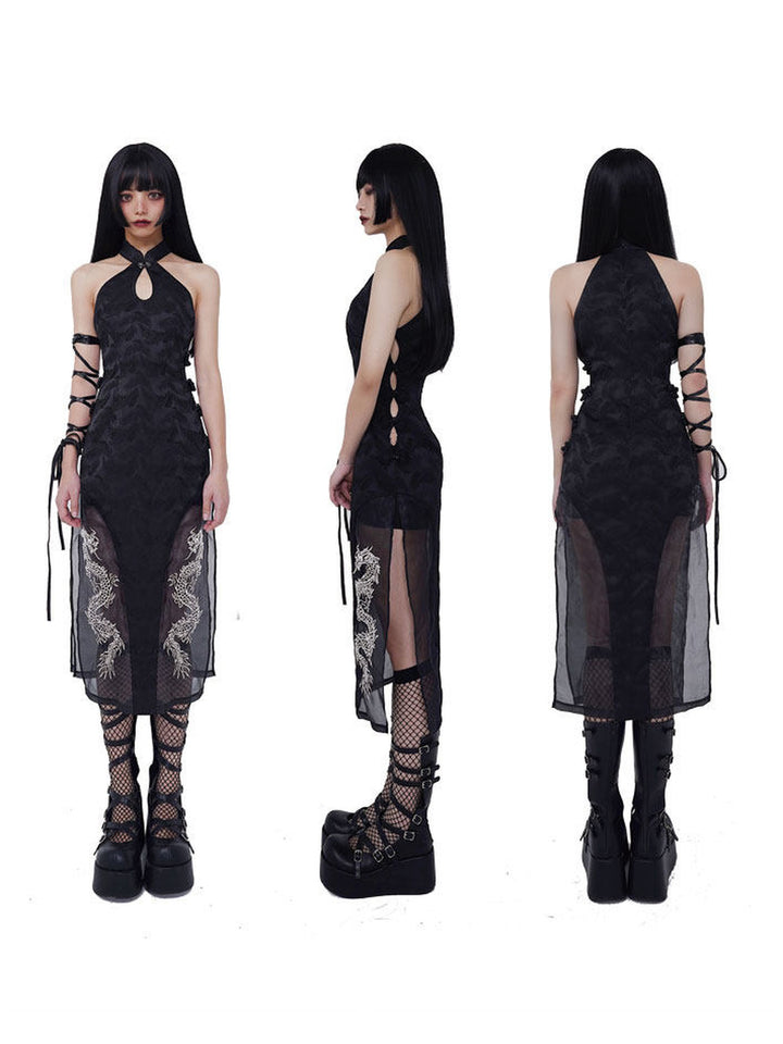 Gothic Dragon Embroidered Qipao Dress