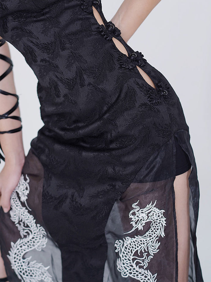 Gothic Dragon Embroidered Qipao Dress