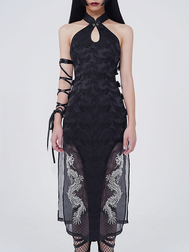 Gothic Dragon Embroidered Qipao Dress