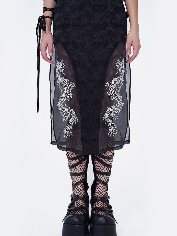 Gothic Dragon Embroidered Qipao Dress