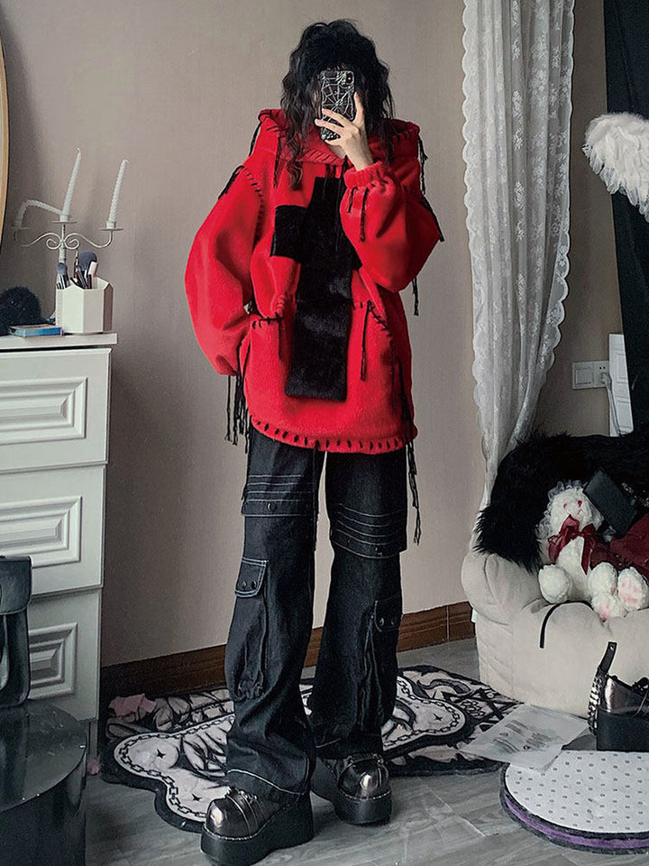 Gothic Cross Faux Fur Hoodie