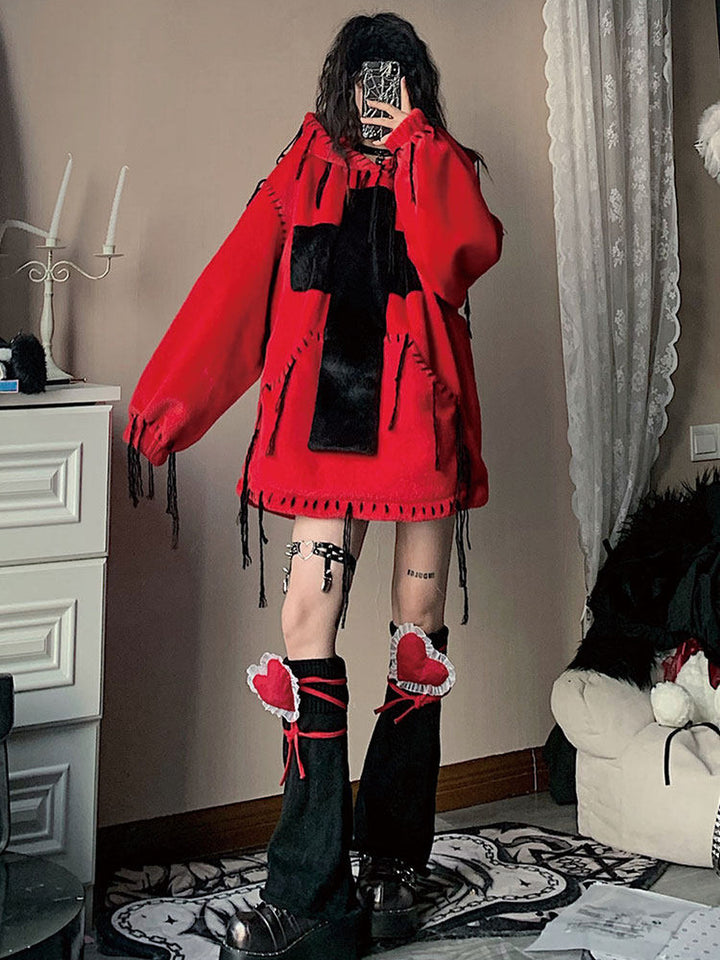 Gothic Cross Faux Fur Hoodie