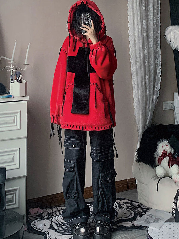 Gothic Cross Faux Fur Hoodie