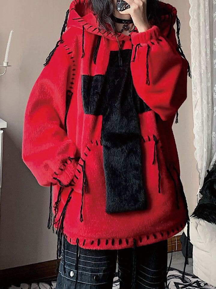 Gothic Cross Faux Fur Hoodie