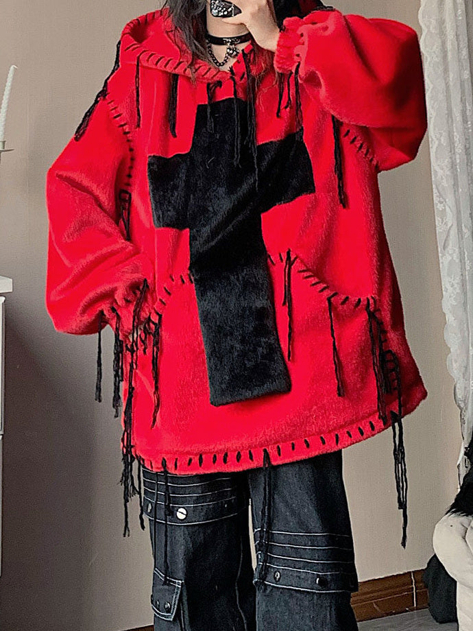 Gothic Cross Faux Fur Hoodie