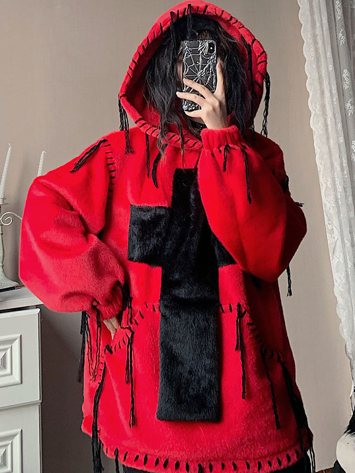 Gothic Cross Faux Fur Hoodie