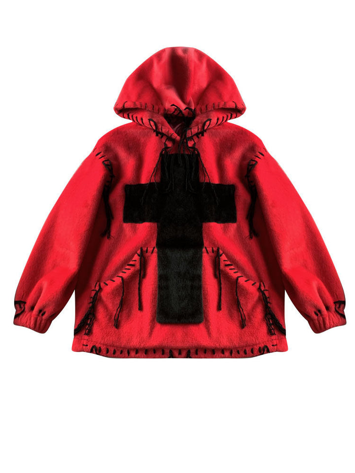 Gothic Cross Faux Fur Hoodie