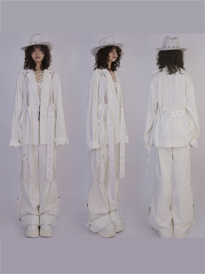 Gothic Lace-Up Pleated Shirt