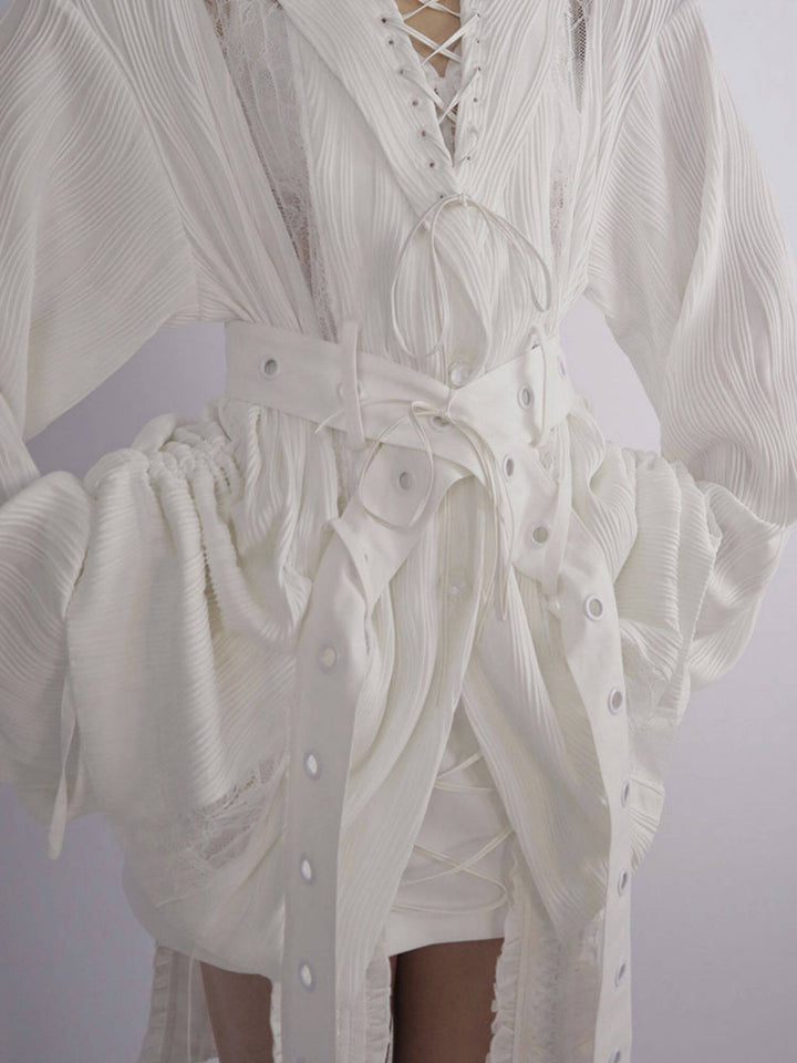 Gothic Lace-Up Pleated Shirt