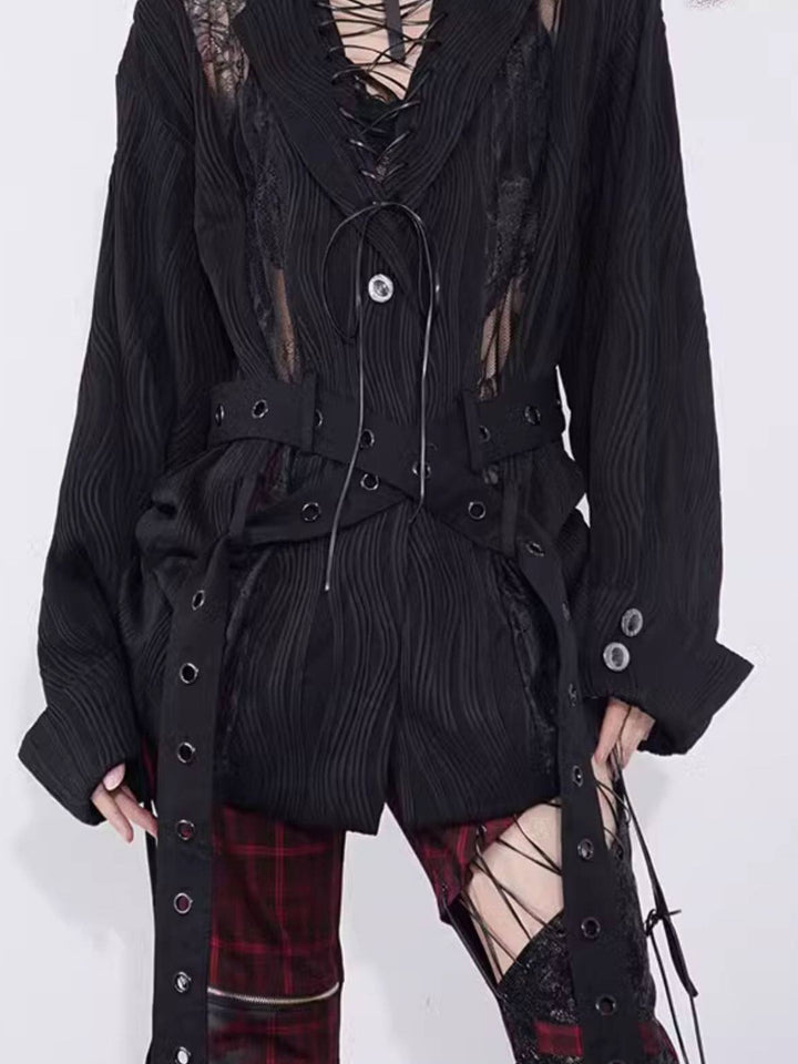 Gothic Lace-Up Pleated Shirt