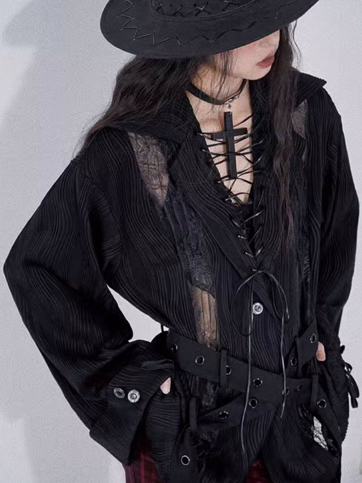 Gothic Lace-Up Pleated Shirt