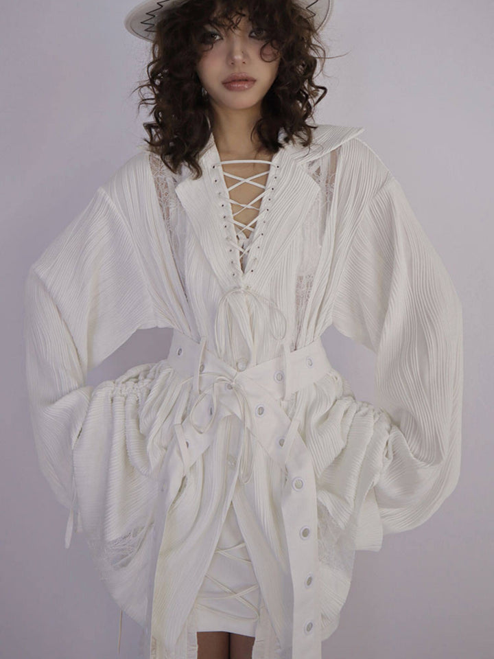 Gothic Lace-Up Pleated Shirt