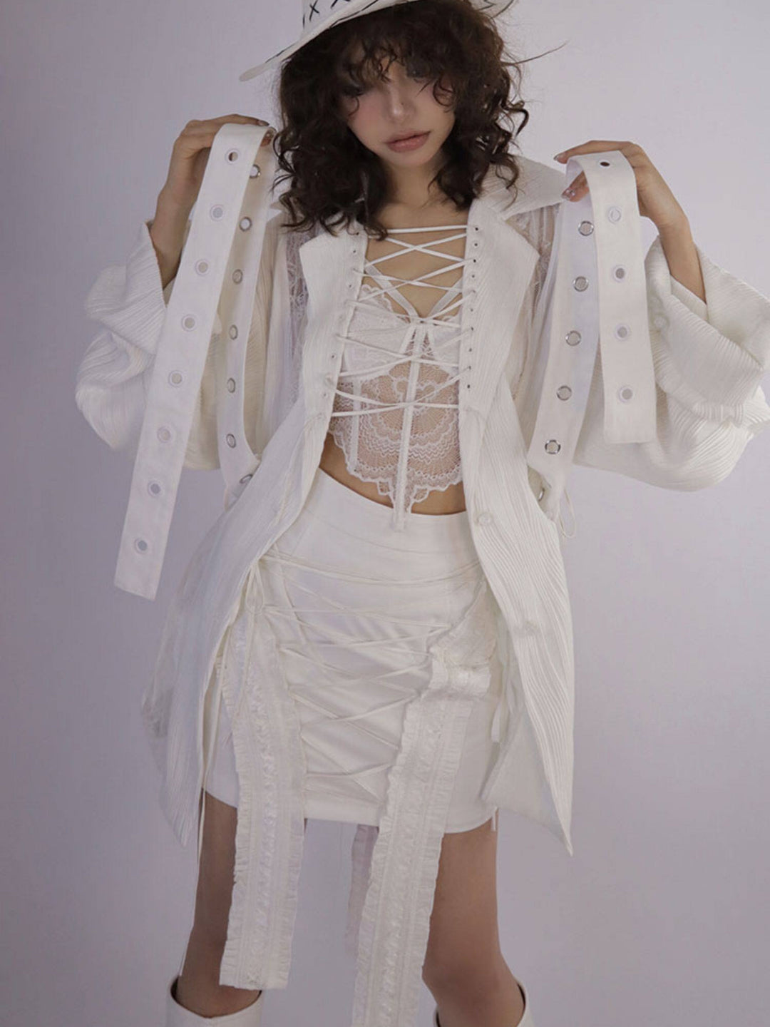 Gothic Lace-Up Pleated Shirt