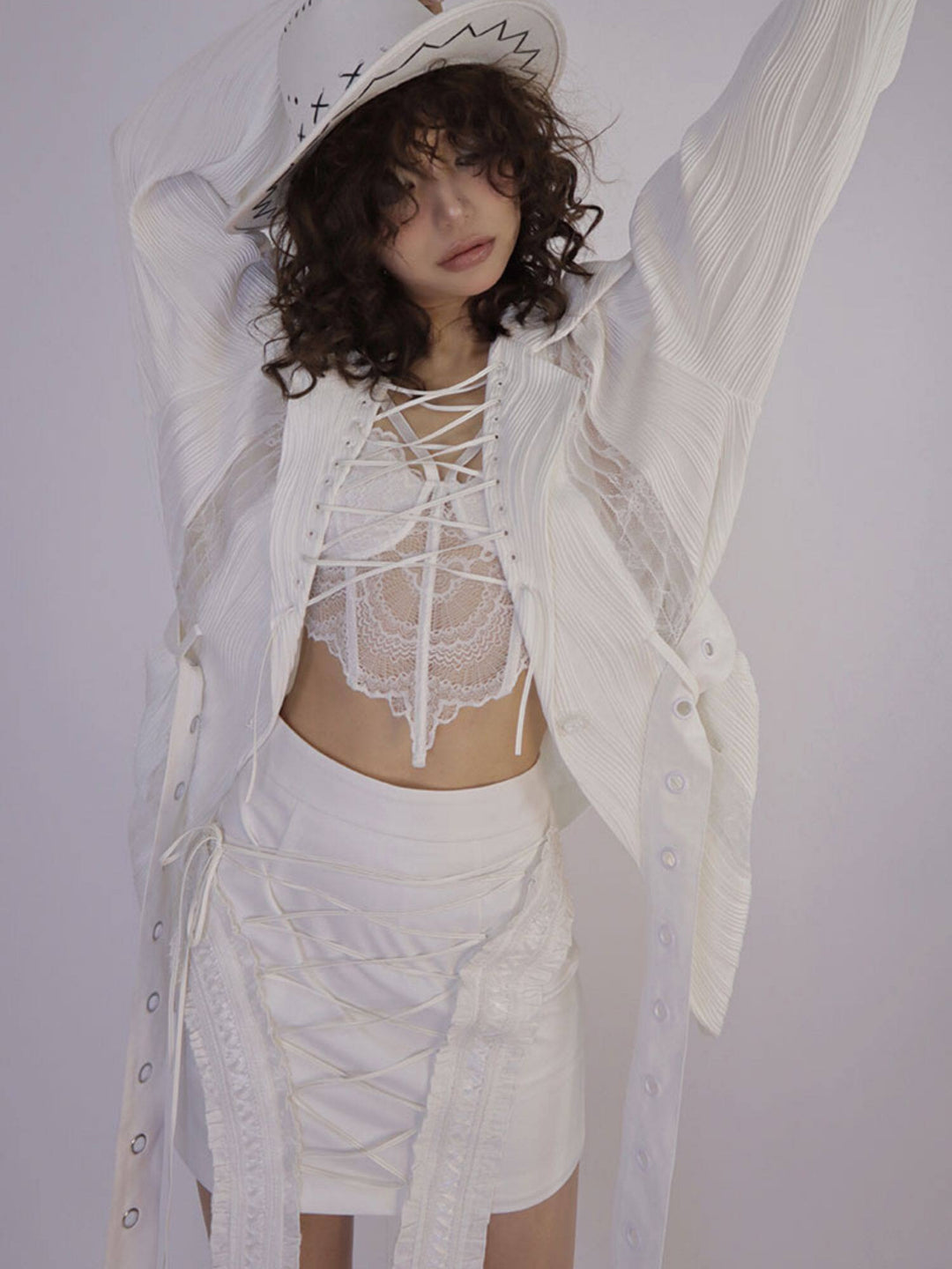 Gothic Lace-Up Pleated Shirt
