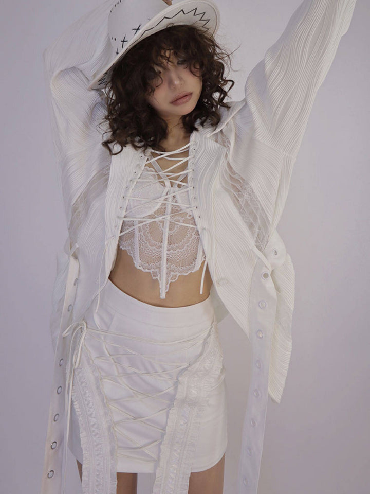 Gothic Lace-Up Pleated Shirt