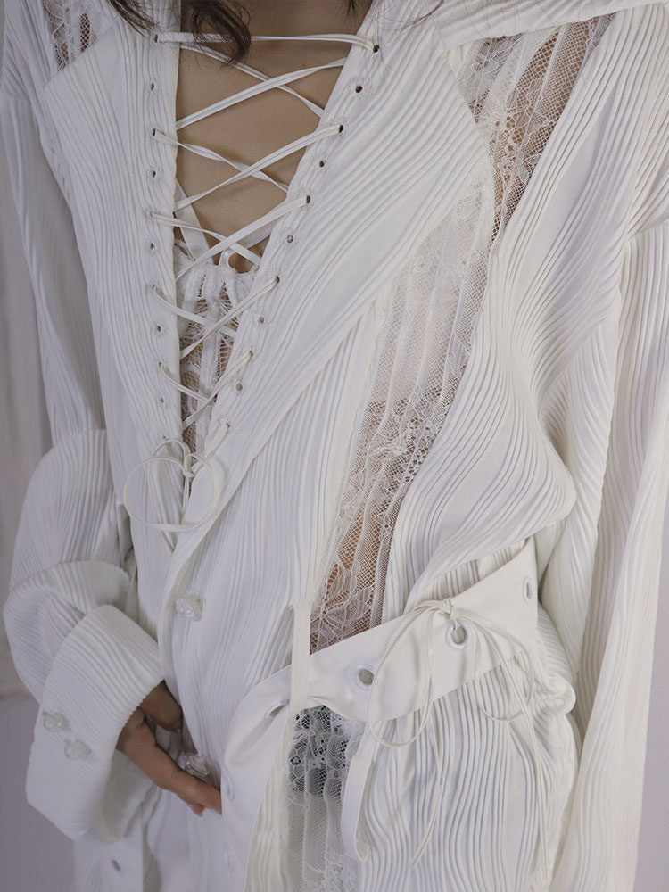 Gothic Lace-Up Pleated Shirt