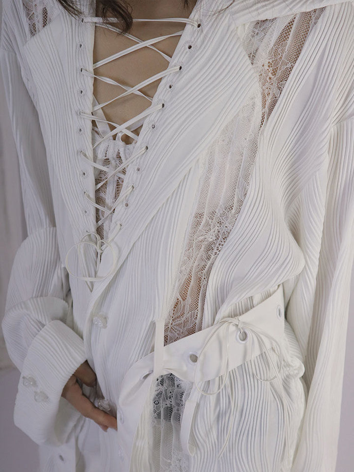 Gothic Lace-Up Pleated Shirt