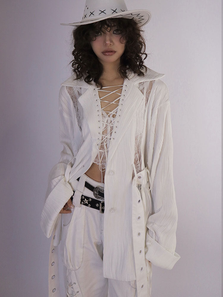 Gothic Lace-Up Pleated Shirt