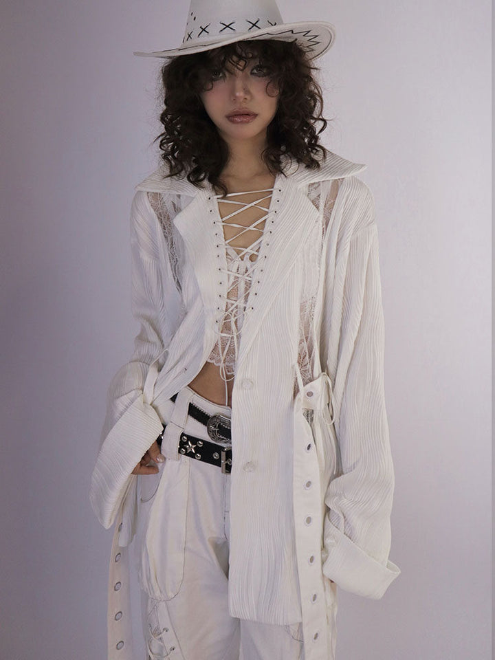 Gothic Lace-Up Pleated Shirt