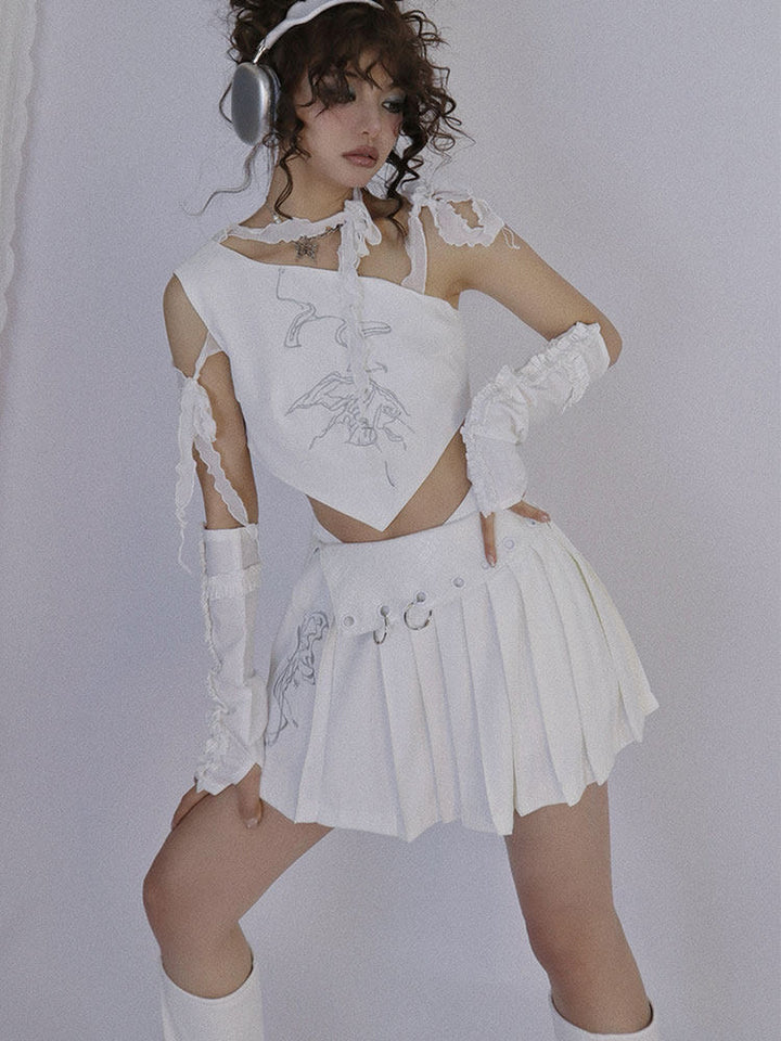 Y2K Butterfly Pleated Mini Skirt