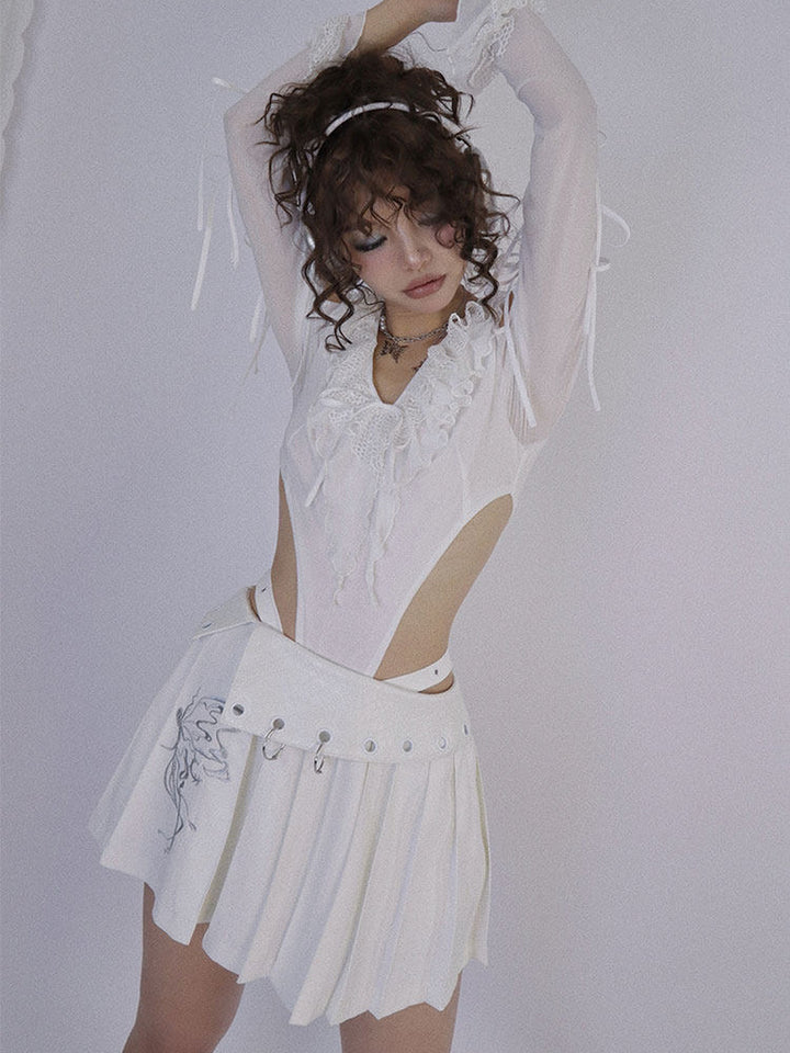 Y2K Butterfly Pleated Mini Skirt