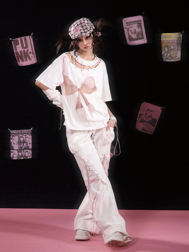 Y2K Lace-Up Wide Leg Jeans