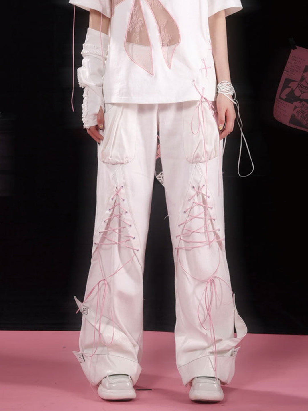 Y2K Lace-Up Wide Leg Jeans