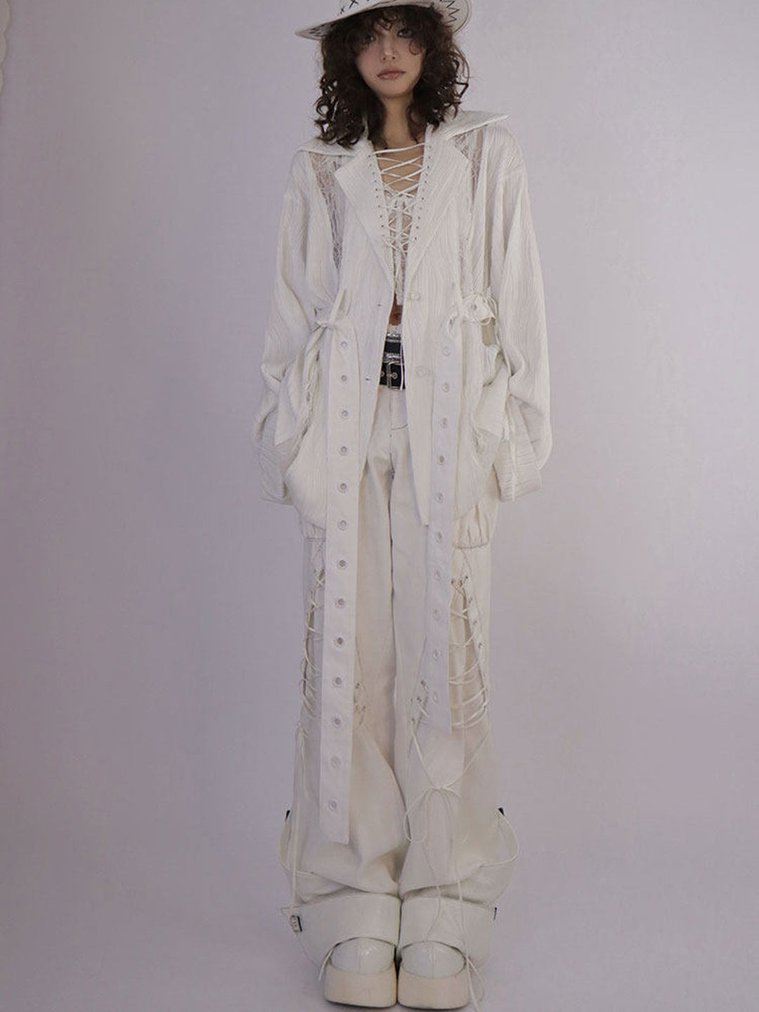 Y2K Lace-Up Wide Leg Jeans
